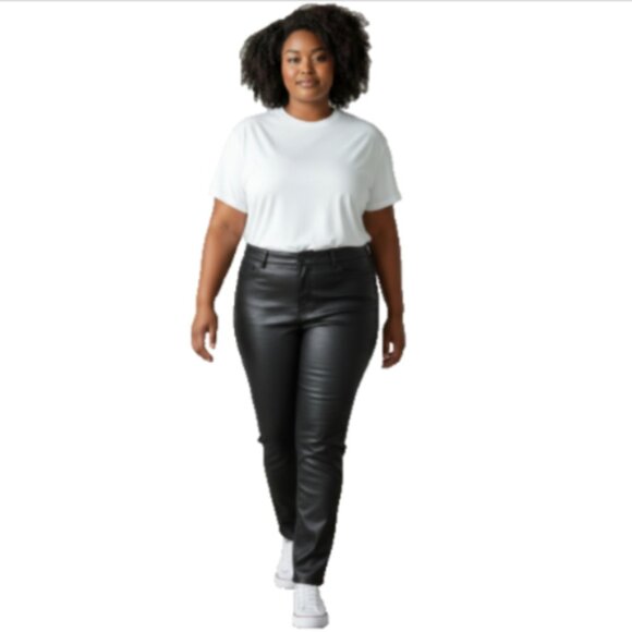 Lane Bryant Women's Faux Leather Jeans Sz 18 Stretch Black High Rise Ankle Pant - Picture 5 of 13